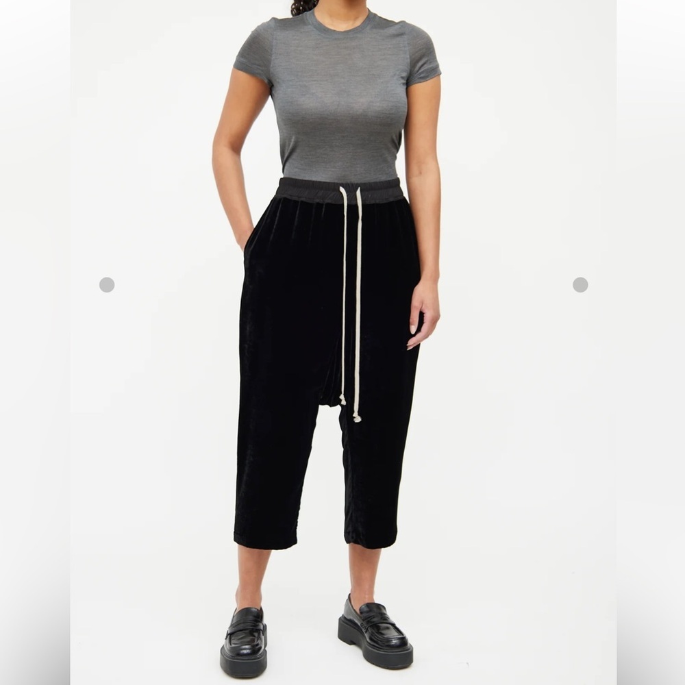 Rick Owens black velvet joggers cropped drop-crotch trousers isize 4 - Picture 2 of 10